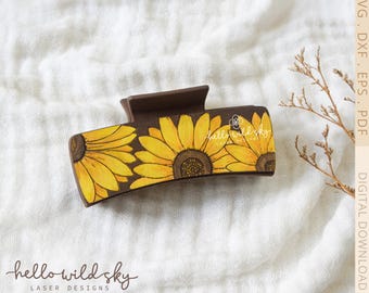 Boho Sunflower Hair Clips Laser Cut SVG, Sunflower Claw Clip 4.1", Floral Claw Clip File (Digital Download)