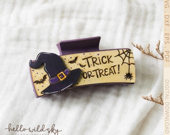 Trick or Treat Hair Clip SVG, Trick or Treat Claw Clip 4.1", Witch Hat Hair Clip Design. Halloween Hair Clip (Digital Download)