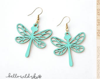 Dragonfly earrings svg, Dragonfly Laser SVG cut file, glowforge ready laser cut file, Earrings laser file, Animal Glowforge Cricut Xtool