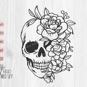 Fichier svg crâne, Floral Skull svg, crâne Vector, silhouette vectorielle de fleur de crâne svg, fichier Sugar Skull Svg, fichier de coupe de fleur de crâne, Halloween image 1