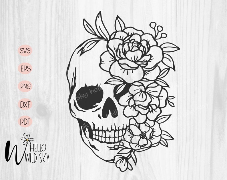 Fichier svg crâne, Floral Skull svg, crâne Vector, silhouette vectorielle de fleur de crâne svg, fichier Sugar Skull Svg, fichier de coupe de fleur de crâne, Halloween image 1