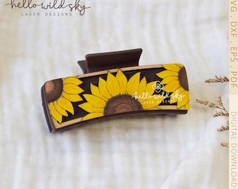 Sunflower Hair Clips Laser Cut SVG, Boho Sunflower Hair Clip  4.1",  Sunflower Claw Clip File (Digital Download)