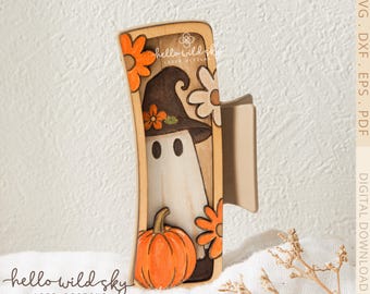 Ghost Hair Clip SVG, Halloween Hair Clip 4.1", Fall Ghost Claw Clip file , Spooky Season Accessory (Digital Download)