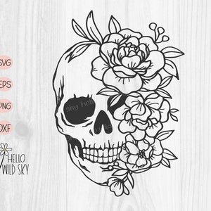 Schedel svg-bestand, Floral Skull svg, schedel Vector, schedel bloem svg vector silhouet, Sugar Skull Svg-bestand, schedel bloem gesneden bestand, halloween