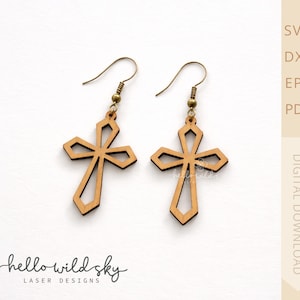 Cruz religiosa, pendientes de adorno navideño, pendientes de cruz de madera SVG, archivo cortado por láser, pendientes Glowforge SVG, Jesús SVG, descarga digital