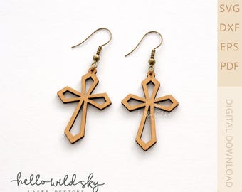 Religious Cross, Christmas Ornament earrings,  Cross Wood Earring SVG Laser Cut File, Earrings Glowforge Svg, Jesus Svg, Digital Download