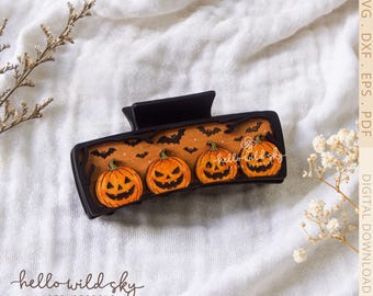 Halloween Pumpkin Laser Hair Clip 4.1", Halloween Claw Clips SVG File, Spooky laser hair clip svg (Digital Download)