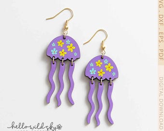 Jellyfish Earrings Svg Cut File, Ocean Earring Laser, Ocean Earring Svg, Jelly Fish Laser, Beach Summer, Glowforge File