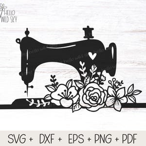 Máquina de coser floral SVG png, Máquina de coser Svg, Calcomanía de costura personalizada, Arte vectorial de silueta Cricut, Archivos digitales
