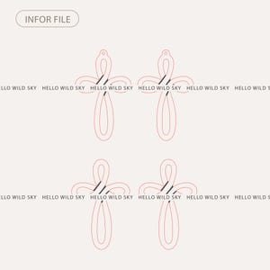 Peut inclure: Quatre motifs rouges en forme de croix avec une boucle en haut, dispos&eacute;s en grille. Le texte "INFOR FILE" est dans le coin sup&eacute;rieur gauche. Les mots "HELLO WILD SKY" sont r&eacute;p&eacute;t&eacute;s sur l'image.