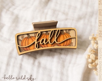 Fall Hair Clip SVG, Pumpkin Fall Claw Clip 4.1", Hello Pumpkin Hair Clip design, Fall laser design SVG (Digital Download)
