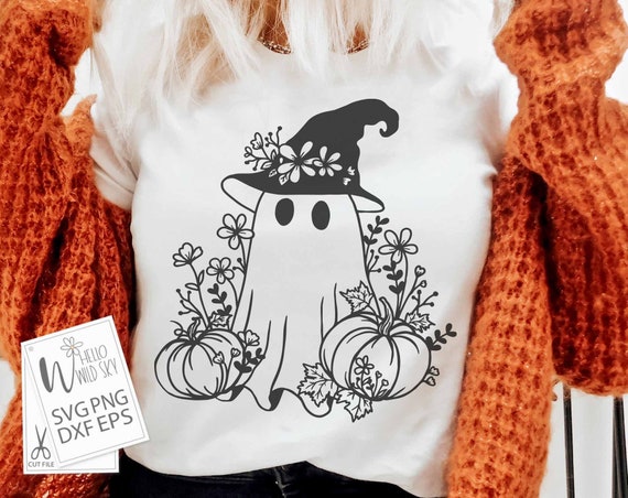 Spooky Ghost, Halloween svg, Fall SVG, Pumpkins, leaves SVG, Cute Flower Ghost Svg, Cute Ghost Svg, Flower Ghost Svg, Ghouls