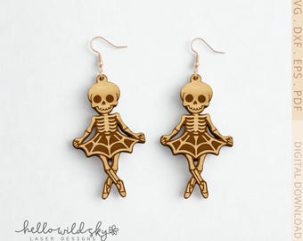 Dancing Skeletons Laser Earrings design, Skeleton Earrings Halloween Designs, Spooky Halloween Earring (Digital Download)