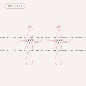 May include: Two red, cross-shaped earring designs with a loop at the top for hanging. The text "HELLO WILD SKY" is repeated multiple times. The words "INFOR FILE" are in the upper left corner.
