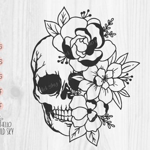 Skull SVG, PNG, Floral Skull SVG, skull Vector, skull flower, vector silhouette, Sugar Skull Svg file, skull flower cut file, Halloween cut