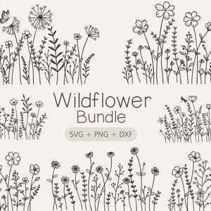 Bundle Svg de fleurs sauvages, fleur minimaliste Png, Svg de prairie de fleurs, clipart fleurs sauvages, bouquet SVG, svg floral, bouquet de fleurs minimaliste