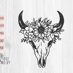 Floral bull skull svg, Cow Skull Svg, Bull Skull Svg, Cow Skull Png, Cow Skull With Flowers Svg, cut file