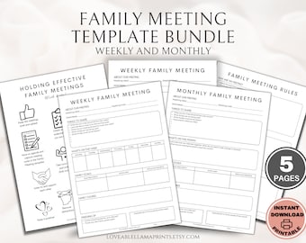 Family Meeting Template Bundle Intentional Parenting to Create Positive Family Culture Family counsel Planner Host Meeting Agenda PDF