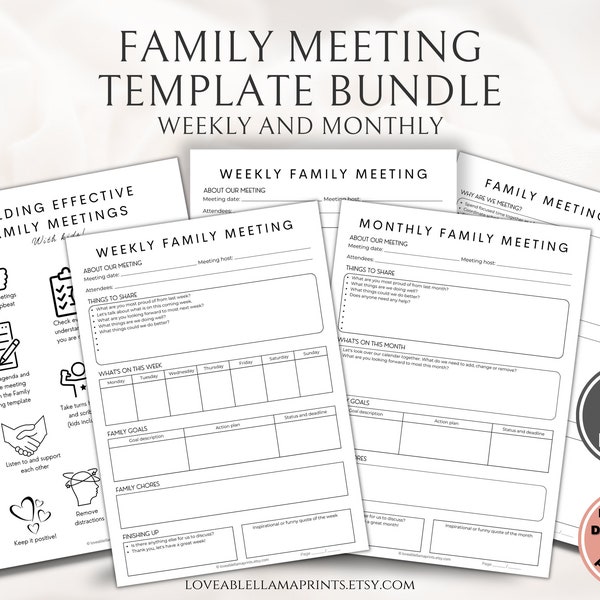 Family Meeting Template Bundle Intentional Parenting to Create Positive Family Culture Family counsel Planner Host Meeting Agenda PDF