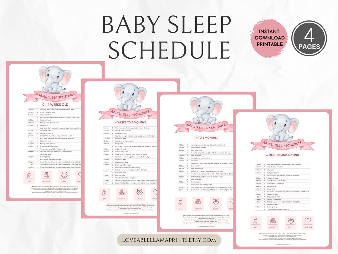Baby Sleep Schedule for the First Year, Pink Baby Day Printable, Baby