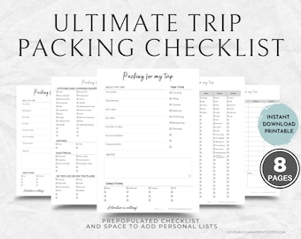 Printable Packing List Travel List Instant Download Vacation List Road ...