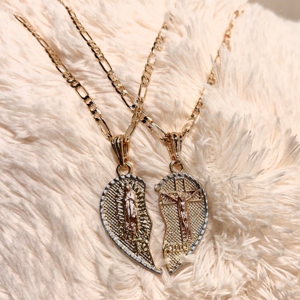 Te amo or coeur cassable virgen de Guadalupe collier couple, collier best friends