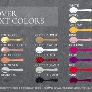 Food from Love Color Palette for Cover text. The colors include matte gold, matte rose gold, matte copper, matte silver, pearl blue, foil gold, foil rose gold, foil copper, foil silver, charcoal, glitter gold, glitter white, glitter red, glitter silver, glitter black, white, ivory, yellow, pink, hot pink, plum, red, wine, sea blue, emerald, navy, forest, brown, gray, black, and metallic silver.