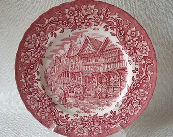 Royal Tudor Ware 17th Century England Ironstone dinner plate Ø 25.5 cm in deep red and white, Bowans Brewery hand engraved by W.N. Mellor