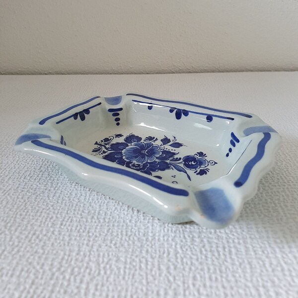 Delft Holland Handwerk Delfts blauwe vintage asbak rechthoekig met bloemendecor