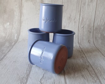Cermer &quot;la fermiere&quot; vintage glazed terracotta pottery light blue yogurt pots