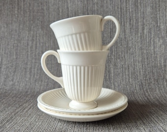 Wedgwood "Edme" Classic Cups and Saucers | Green or Black Stamp | Etruria & Barlaston Queen's Ware
