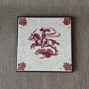Servais Germany Vintage Wall Tile | Classic Rider in Wine Red Decor