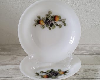 Arcopal &quot;Fruits de France&quot; Vintage Set of 2 deep (soup) plates, made in France, in very good condition