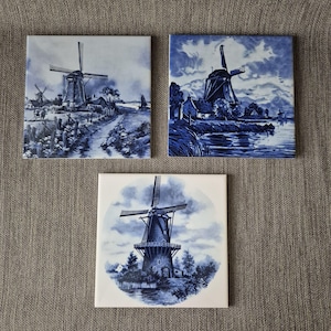 Mosa Holland / J.C. van Hunnik – Vintage Delft Blue Wall Tiles with Windmills | Sold individually