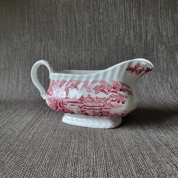 Myott "The Hunter" Vintage Juskom/Sauskom/Saucière rood met wit | Staffordshire Ironstone England