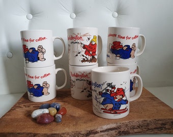 Vintage Paddington mugs It's always time for coffee, Take a break, Autumn, Winter, Spring, Summer ceramic coffee cups with large handle