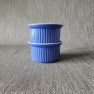 Emile Henry France - Vintage Blue Glazed Earthenware Ramekins (set