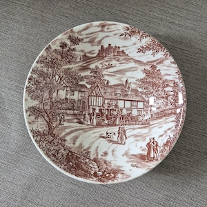 Broadhursts Staffordshire – Vintage Grote Ironstone Kommen in Roodbruin Transferware 'The Coaching Days' decor | Verkoop Per Stuk