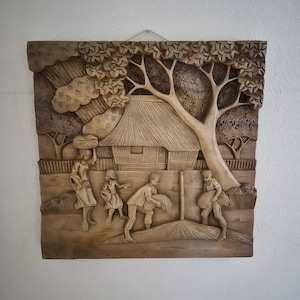 Monumental Hand-Carved 3D Relief Panel | South Asian Suar Wood ca. 1970