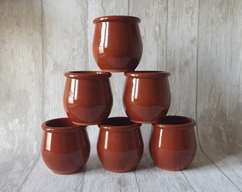 Cermer vintage glazed terracotta earthenware brown (yogurt) pots, made in France | sold individually