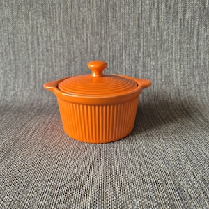 Vintage Orange Ceramic Mini Pot / Cocotte with Lid