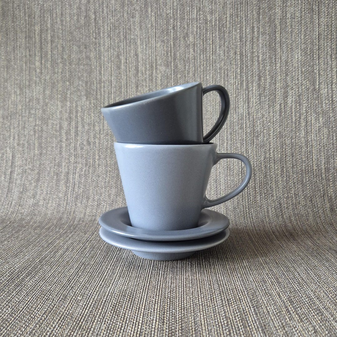 IKEA DINERA - Vintage Matte Cups and Saucers (set of 2) | Grey-blue & Anthracite