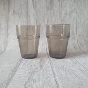 Arcoroc France Vintage Single Glass or Set of 2 Gray Brown Smoke Glasses Water, Lemonade or Juice Glasses | retro chic 70s design