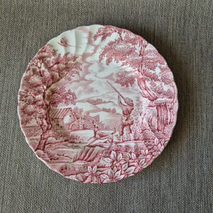 Myott "The Hunter" Vintage Breakfast Plates in Red English Transferware | Staffordshire Ironstone England