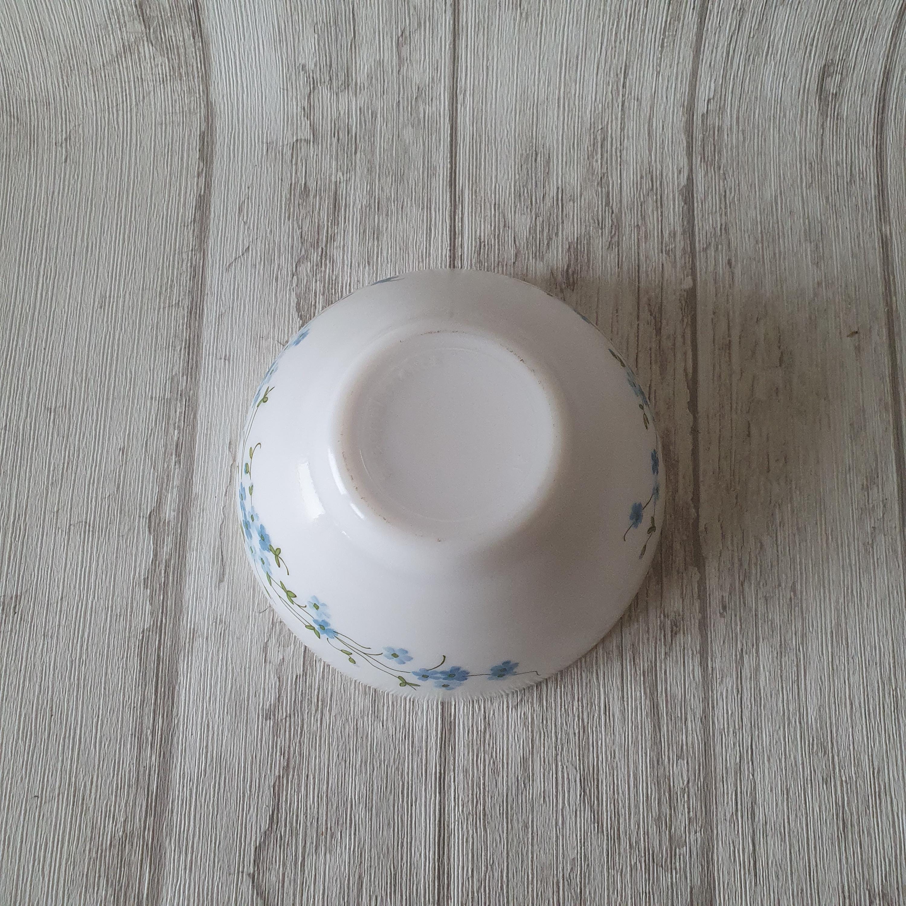 Bonbonnière En Verre Arcopal Veronica – Motif Myosotis – Vintage Bleu