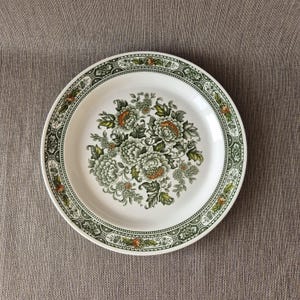 Ridgway Staffordshire "Canterbury" Vintage middagstallrik (Ø 25,5 cm) | Grön Transferware Handgravyr | I nyskick