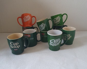 Vintage Cup-a-Soup bekers/ mokken met oren, verschillende soorten reclame verzamelobjecten