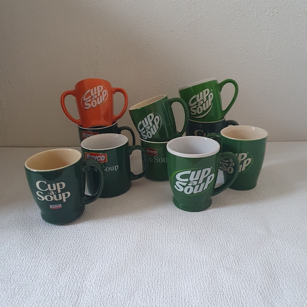 Vintage Cup-a-Soup bekers/ mokken met oren, verschillende soorten reclame verzamelobjecten