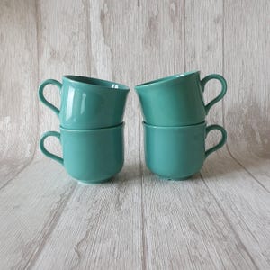 JT Set of 4 vintage turquoise coffee or tea cups | cheerful morning coffee set of 4 cups | in new condition
