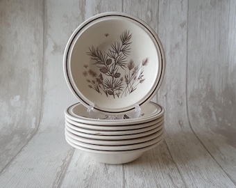 W.H. Grindley Co Ltd. 'Pinewood' Set of 4 Dessert Bowls | Stoneware Ceramic Cereal Bowls | Vintage 1970s | Pine Cone Grasses